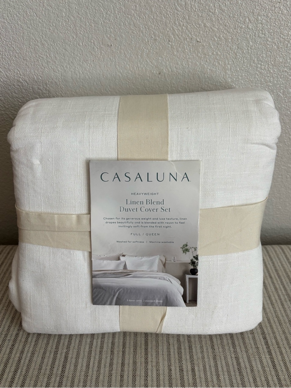 NWT Full/Queen Heavyweight Linen Blend Duvet Cover & Sham Set White - Casaluna
